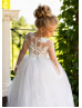 Ivory Lace Glitter Tulle Flower Girl Dress With Removable Train